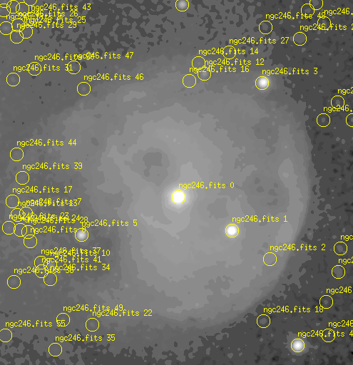 SExtracted stars plotted on image